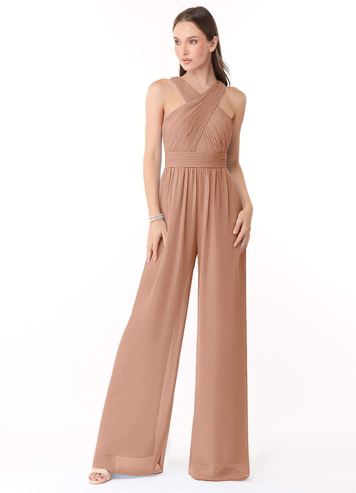 Azazie Berdie Vestidos de damas de honor Champán Rosado de Gasa de Mono con Halter image1