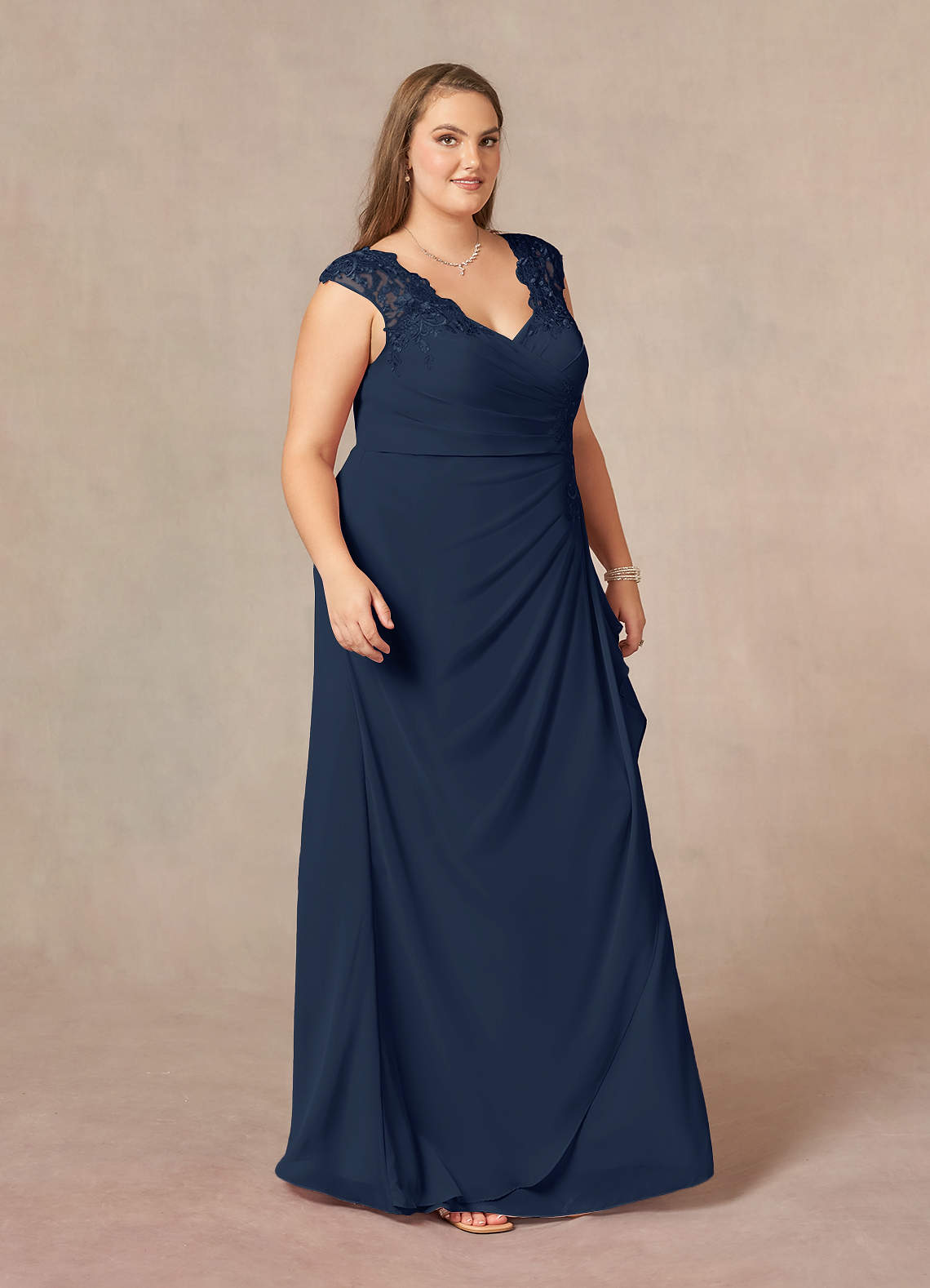 navy blue mother of the bride dress plus size Cicinia Dark Navy Mother Of The Bride Dress Plus Size Long Chiffon A-line Ankle Length V-neck