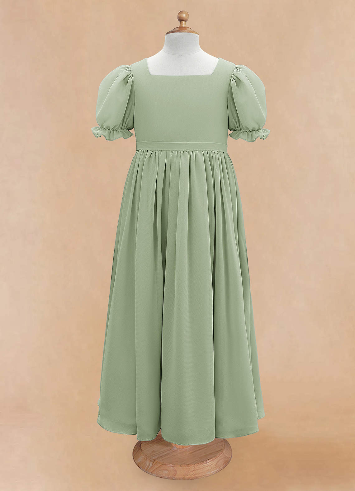 Azazie Joss Flower Girl Dresses Dusty Sage A-Line with Sleeves Chiffon Dress image4