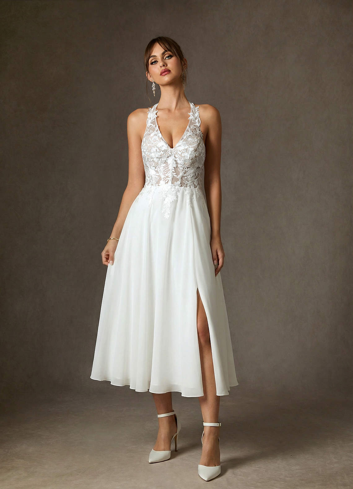 Azazie Sonia Hochzeitskleider A-Linie Spitze Kleid Diamantweiß Champagner image2