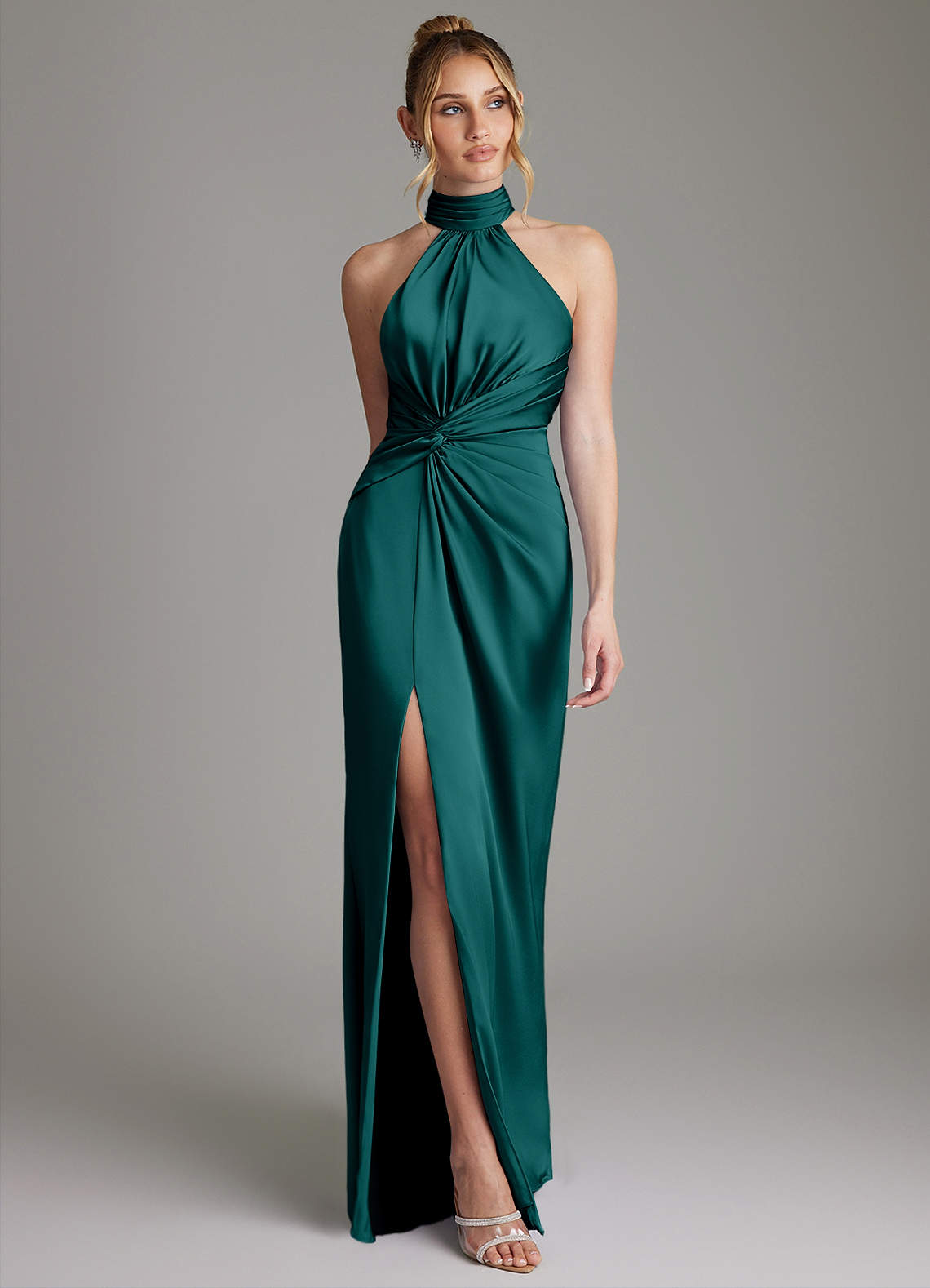 pleated satin bridesmaid dress Azazie Gracelynn evening party or other