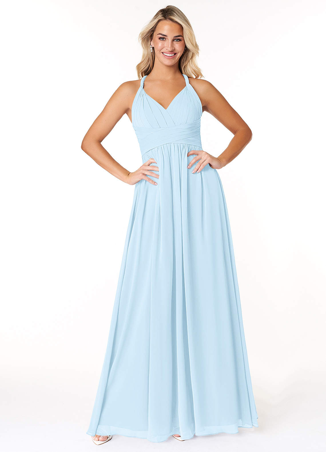 Azazie Ashia Bridesmaid Dresses Sky Blue A-Line Pleated Chiffon Dress image1
