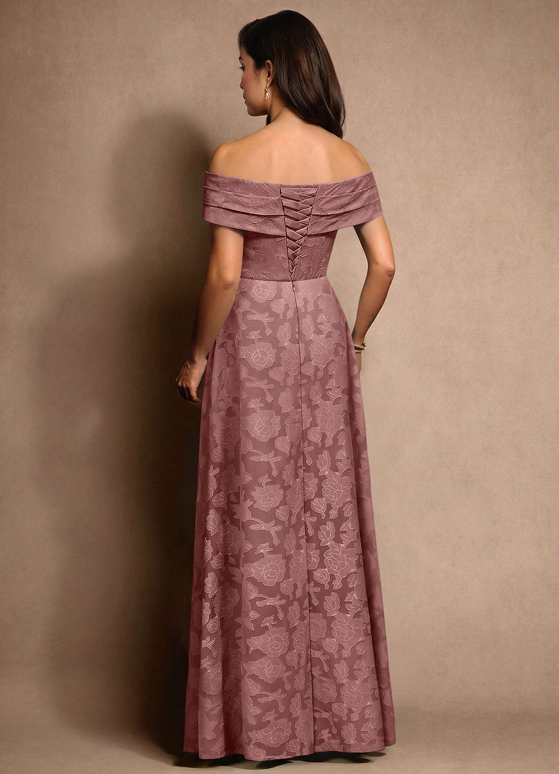 Azazie New Britain vestidos de madre de la novia Vestido de Rosa Polvorienta de Devorado Floral de Corte en A con Plisado image2