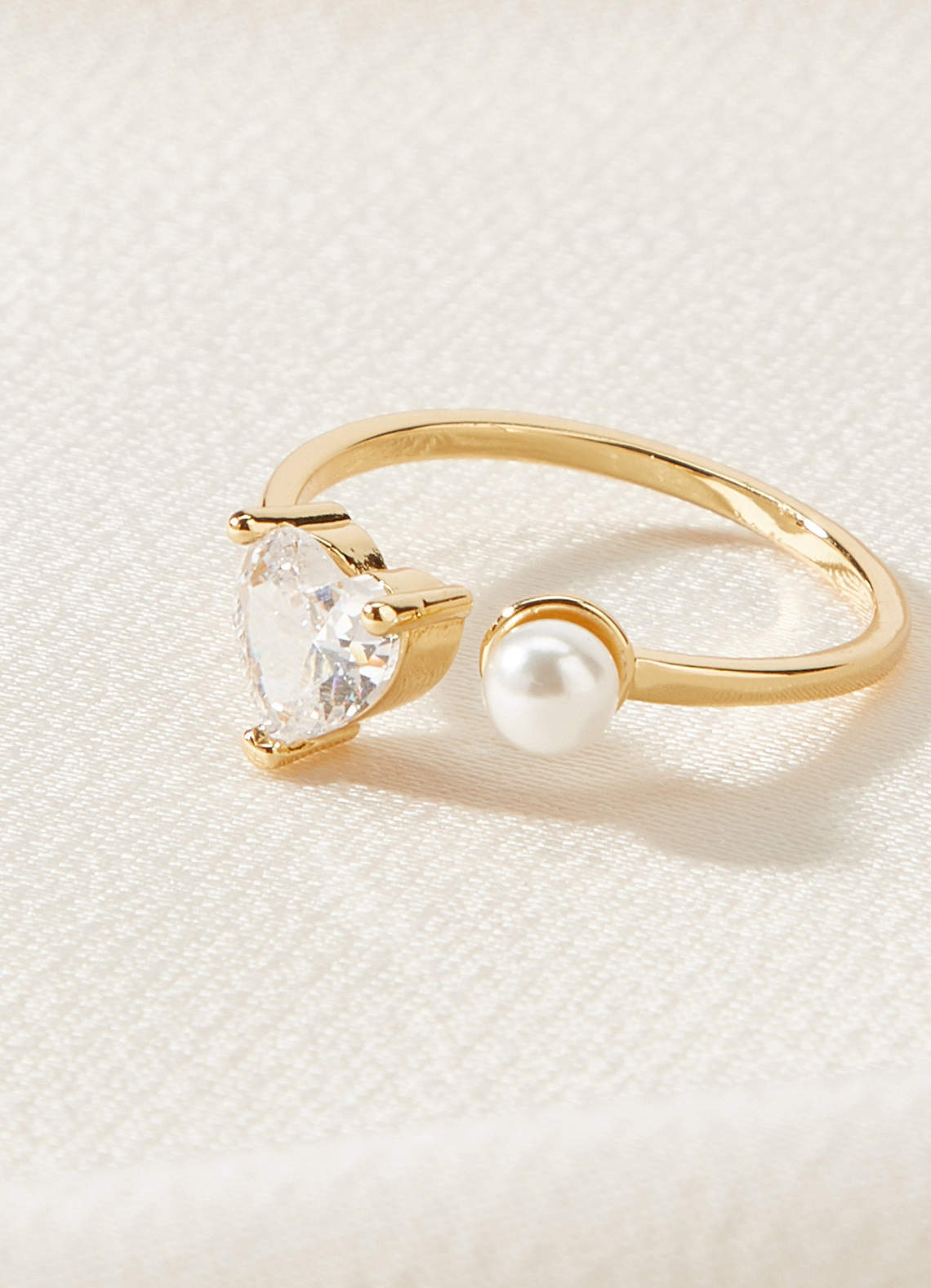 front Pearl and Heart Stone Open Ring