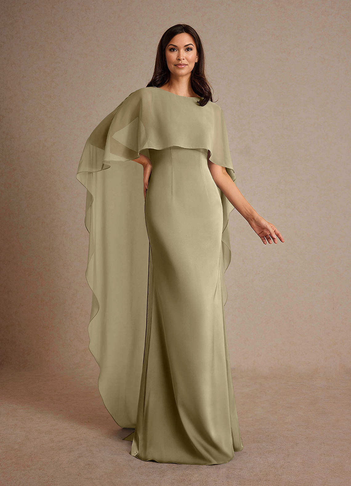 Azazie Milfred vestidos de madre de la novia Vestido de Musgo Verde de Satén Elástico de Recto con Cuello de barco image2