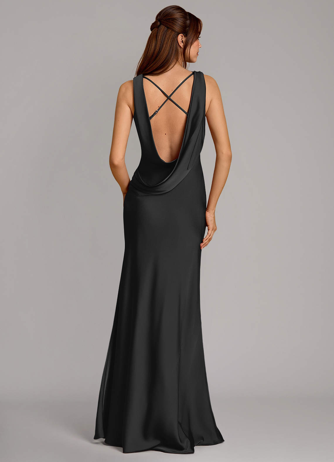 Azazie Cheryl Bridesmaid Dresses Black Mermaid Stretch Satin Dress image1