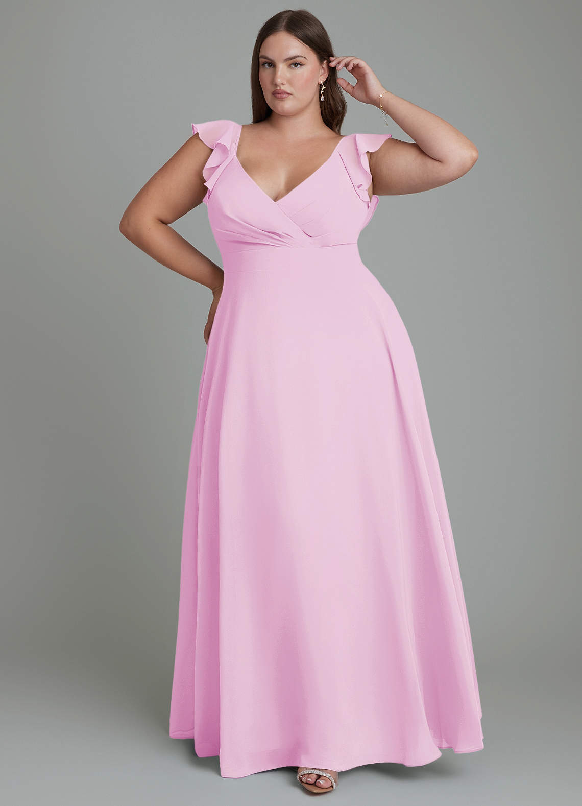 Azazie Leilani Robes de demoiselle d'honneur Robe Trapèze en Mousseline de soie Plissé Rose Bonbon image1