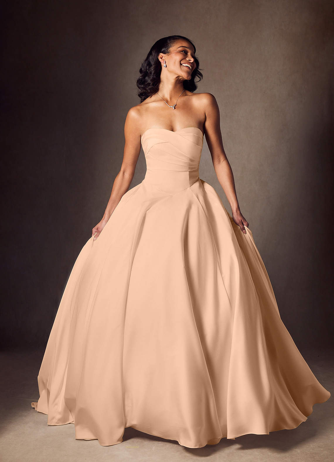 Azazie Alta Vestidos de noiva Vestir Rosa Inglesa de Cetim elástico de Linha A com Sem alças image7