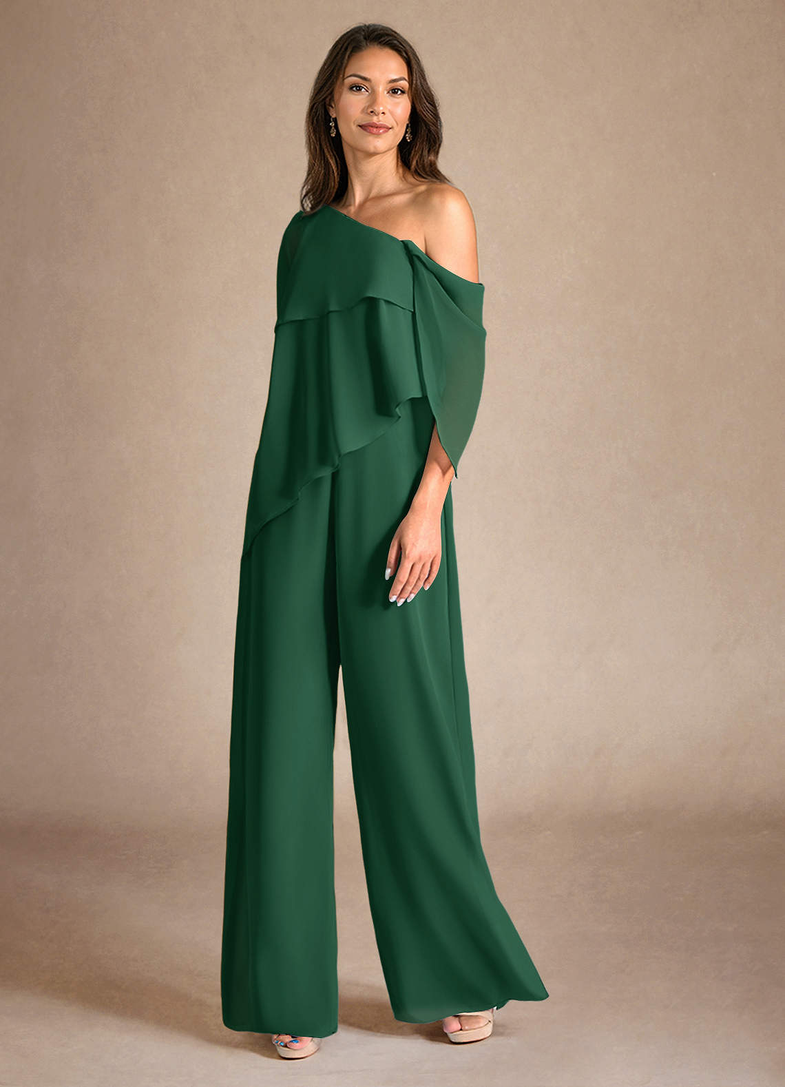 Azazie Halima vestidos de madre de la novia Vestido de Verde Oscuro de Gasa de Mono/Traje de pantalón con Corte Lateral image1