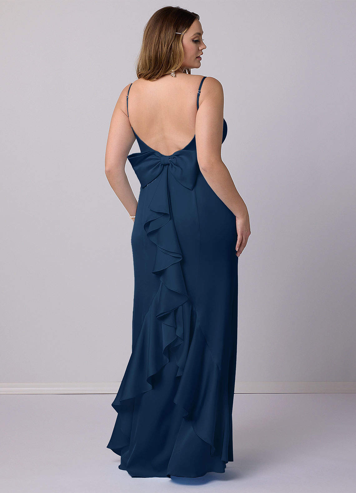 Barbie ♥ Azazie Bridesmaid Dresses Dark Navy Mermaid Bow Stretch Satin Dress image5