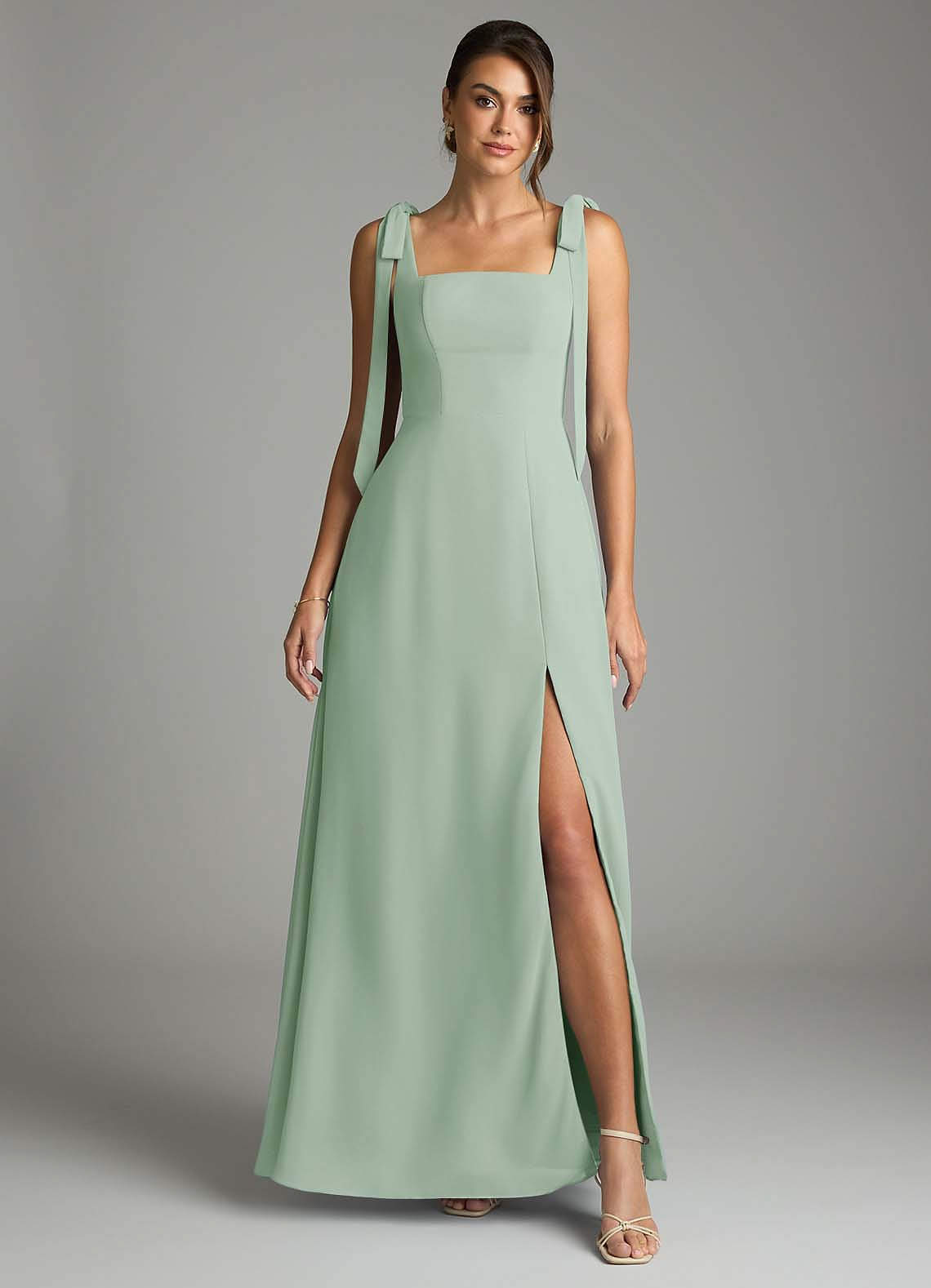 Azazie Debra At-home Try On Dresses Agave A-Line with Pockets Chiffon Convertible Dress image6