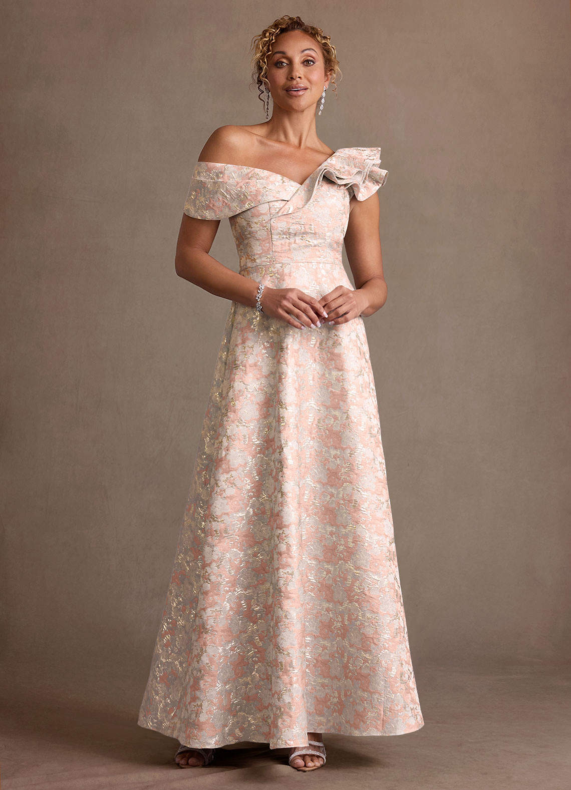 Azazie Fran Dusty Rose A-Line Ruched Jacquard Dress | Azazie