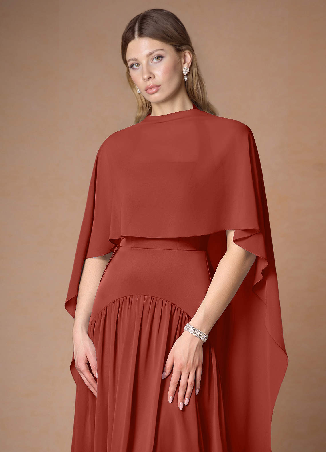 front Azazie Matching Color Chiffon Multiway Cape