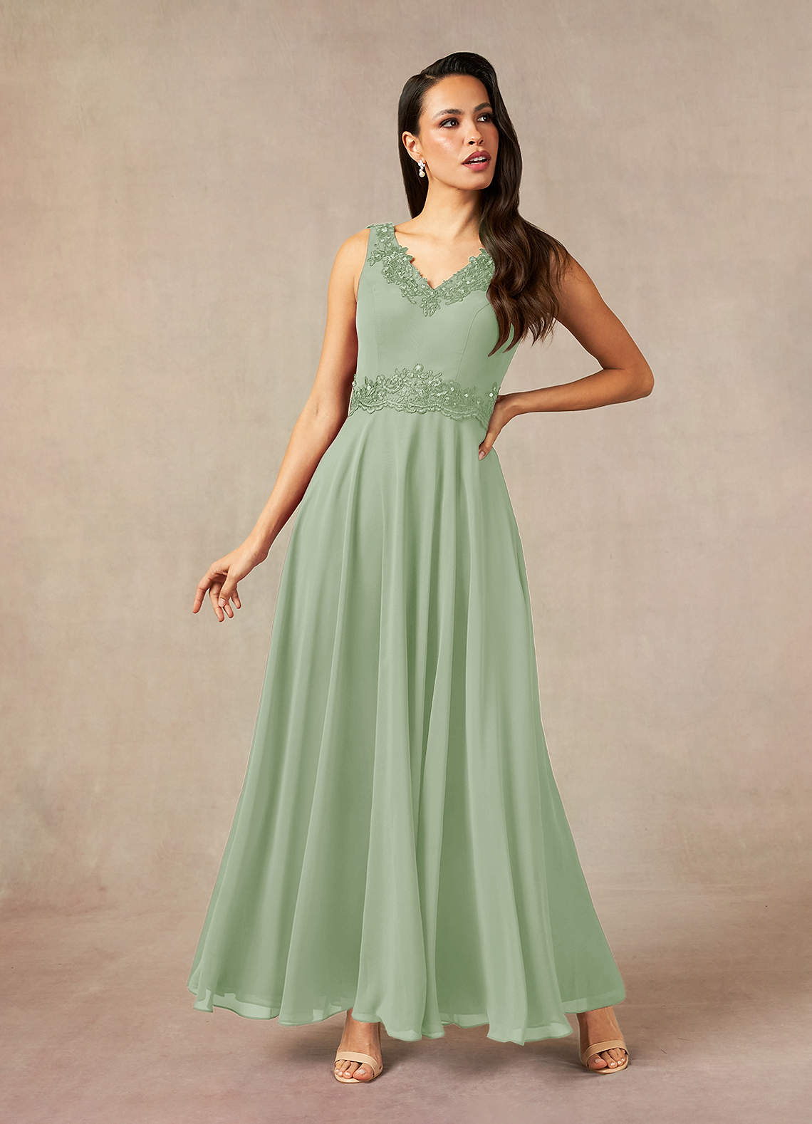 Azazie Devana Vestidos para mãe da noiva Vestido Dusty Sage de Chiffon de Linha A com Lantejoulas image2