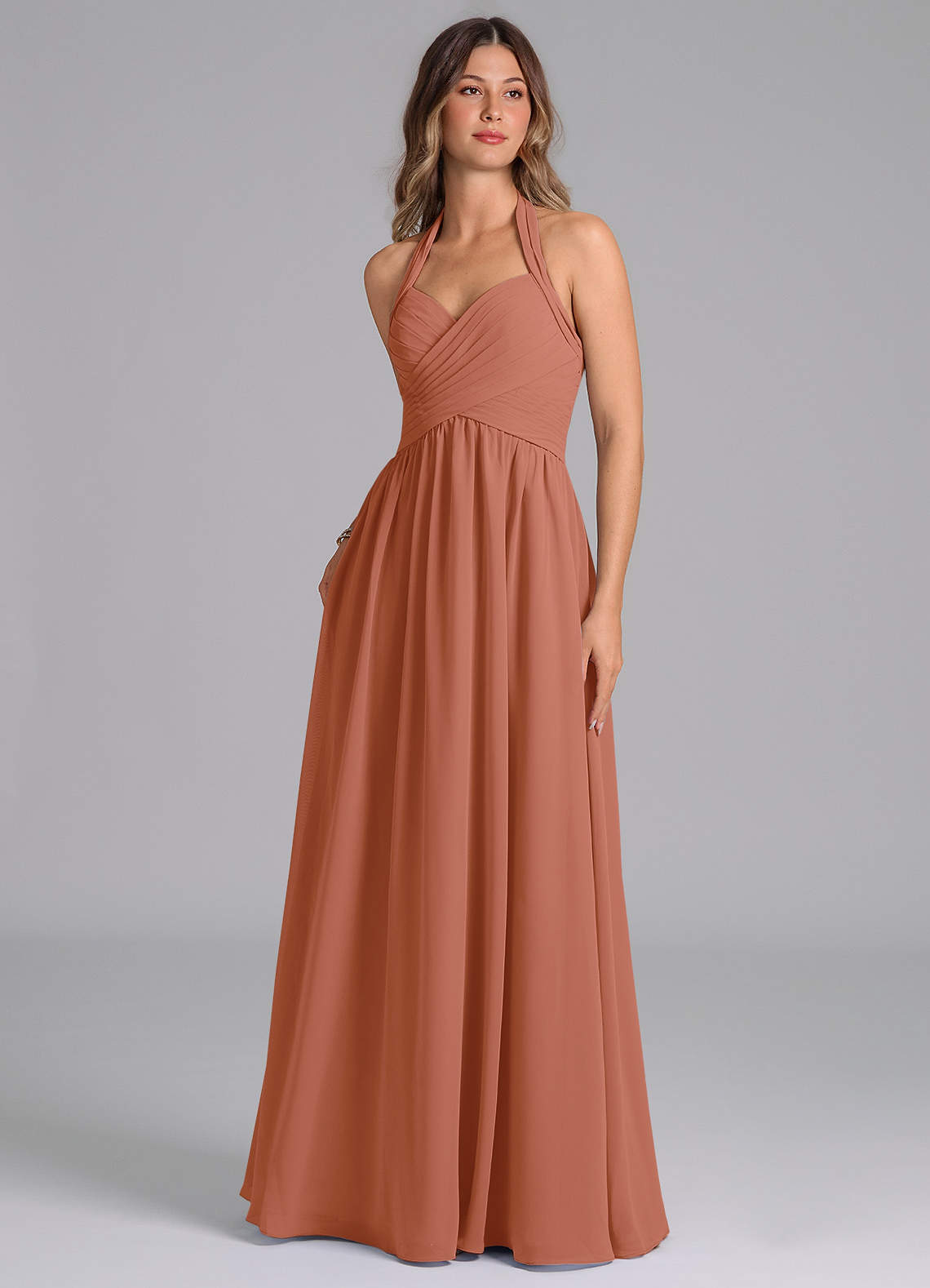 Azazie Darlyn Robes de demoiselle d'honneur Robe Trapèze en Mousseline de soie Plissée Mai Tai image1