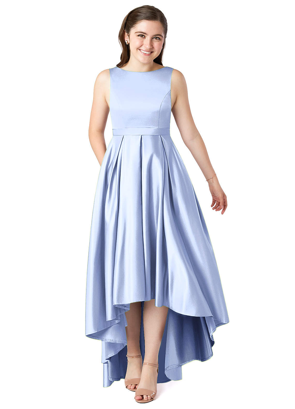Azazie Inaya Junior A-Linie Gürtel/Schärpe Stretch-Satin Kleid Eis image1