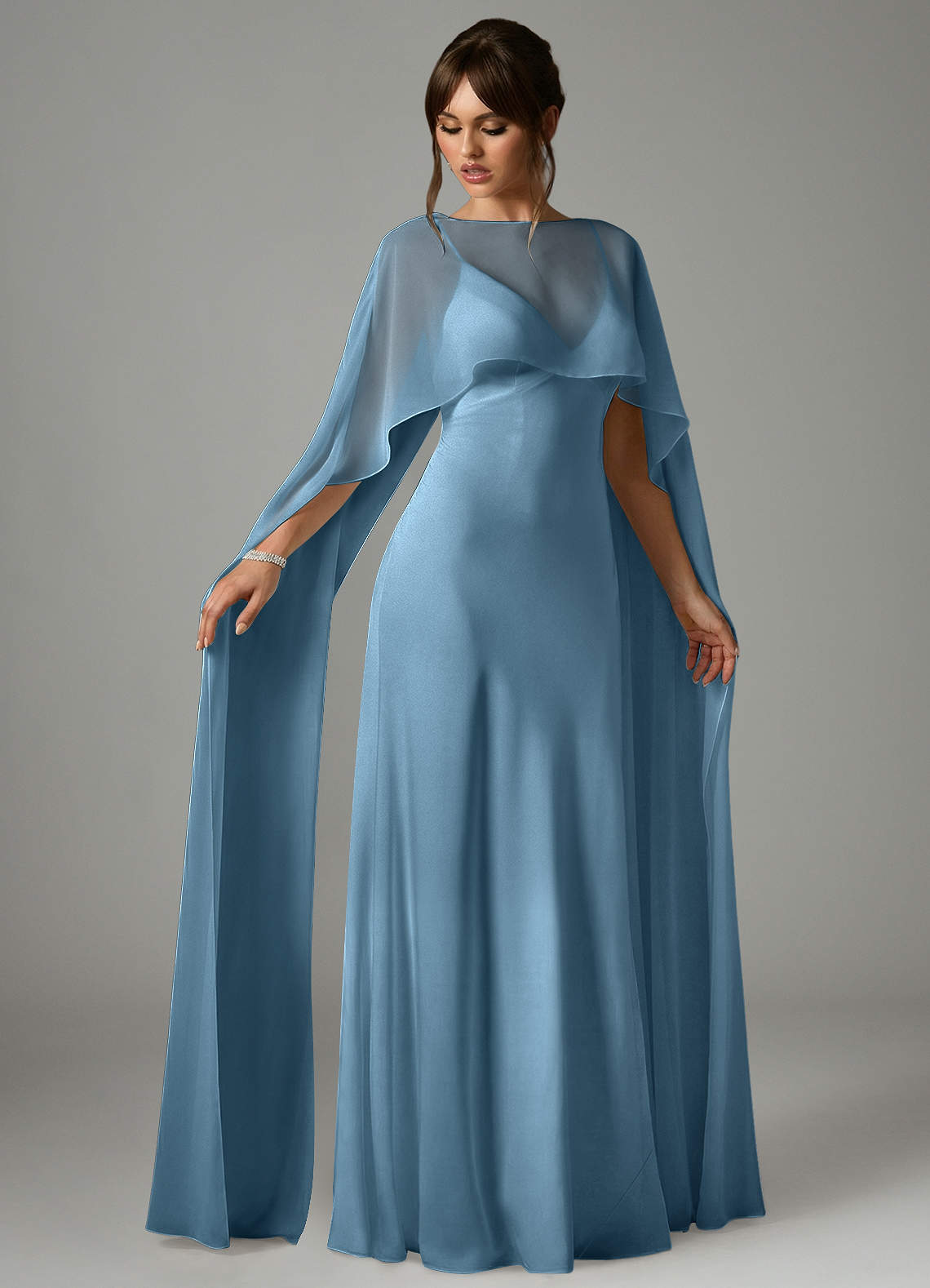 Azazie Stefania Vestidos de madrinha de casamento Vestido Aço Azul de Cetim elástico de Linha A image2