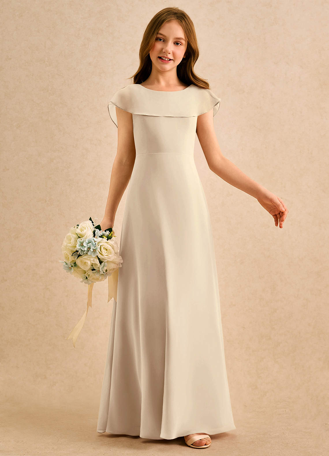 Azazie Kittie Girls Formal Flower Girl Klänningar Klä A-Line i Chiffong image5
