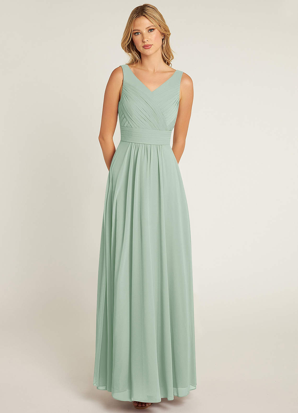 Azazie Pierrette Bridesmaid Dresses Agave A-Line Pleated Chiffon Dress image1