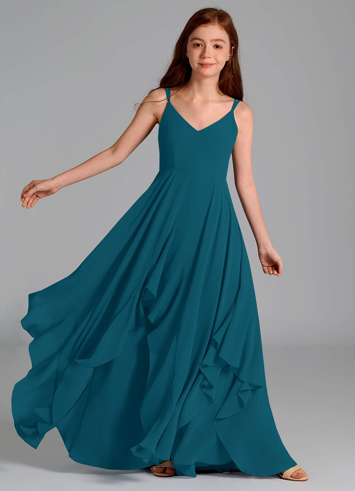 Azazie Karan Junior Abito A-Line in Chiffon Blu Inchiostro image1