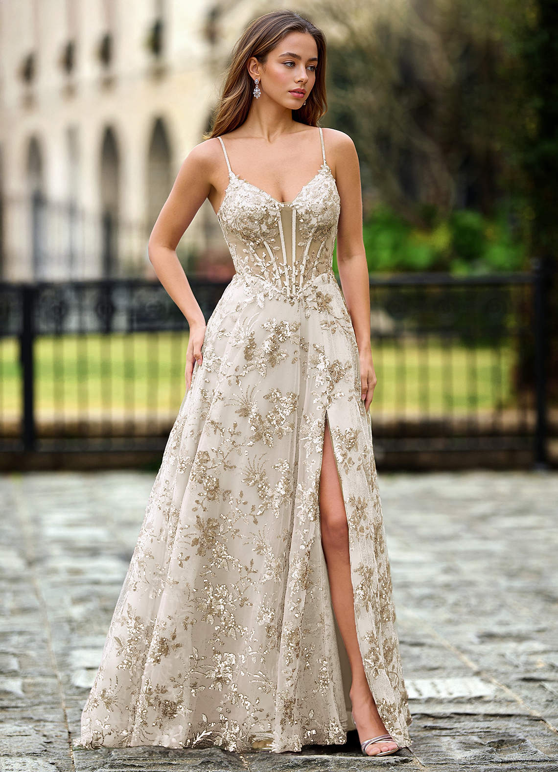 Willowener Champagne Sequined Lace Prom Dress Prom and Homecoming Dresses |  Azazie UK