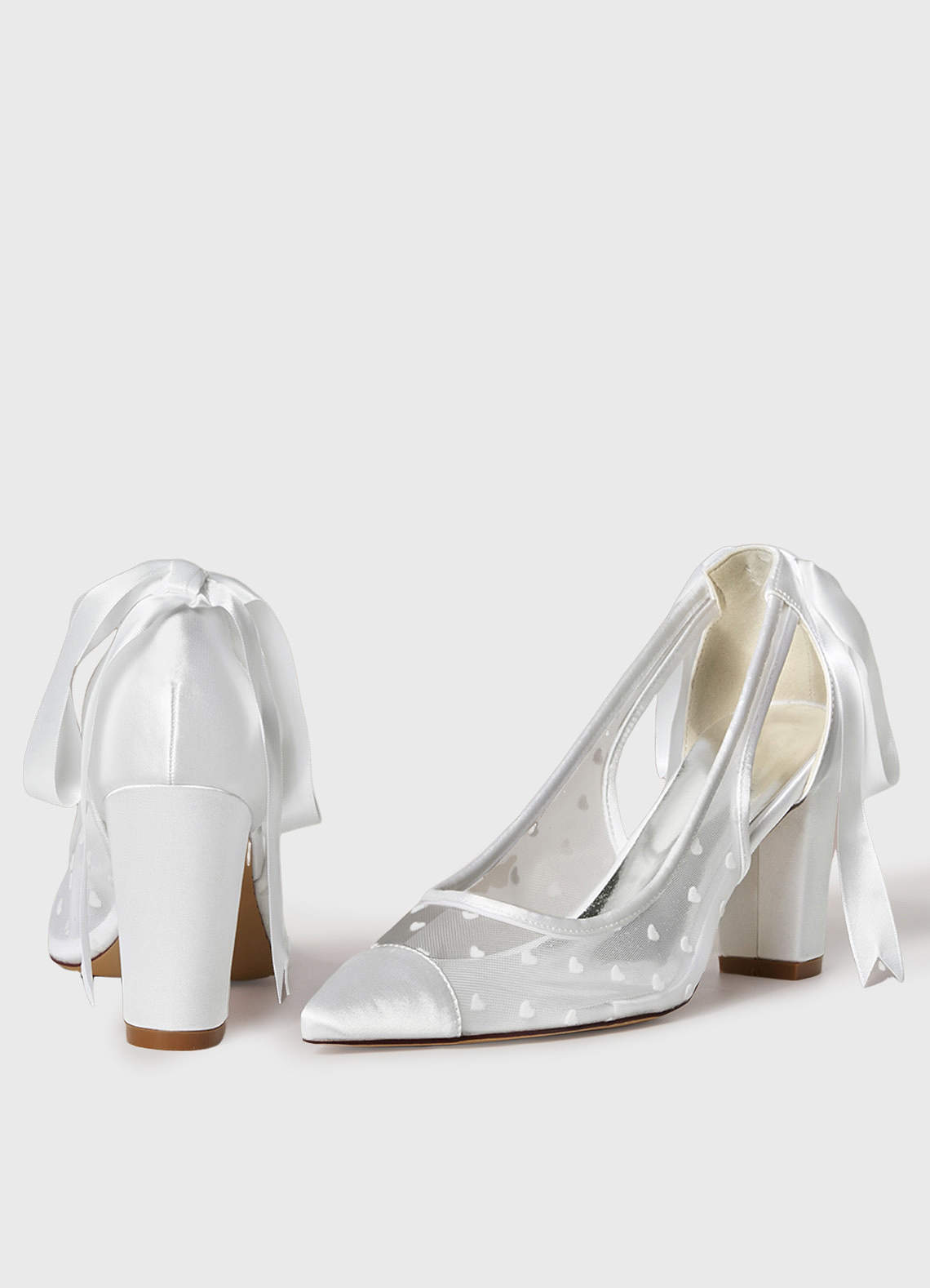 front Tulle Bow Slingback Block Heel Wedding Shoes