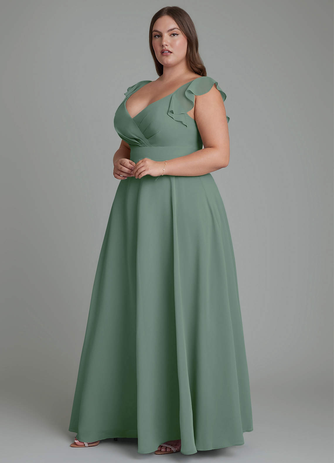 Azazie Leilani Bridesmaid Dresses Eucalyptus A-Line Pleated Chiffon Dress image8