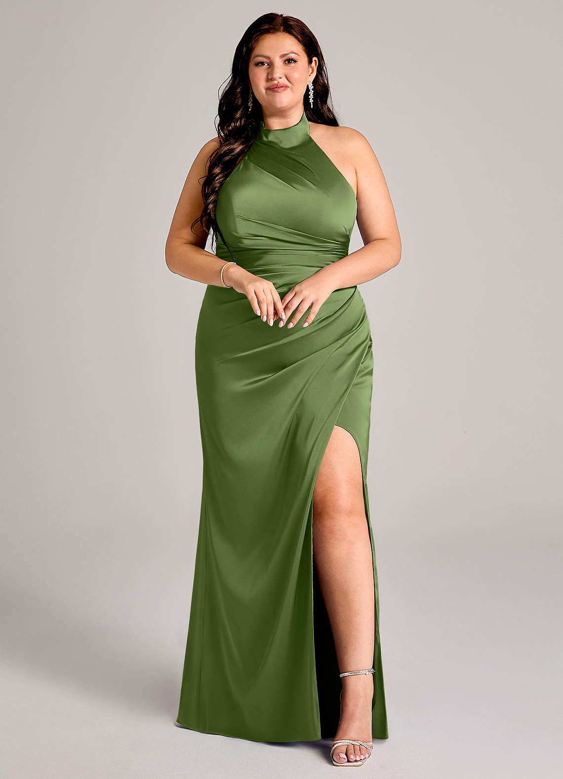 Azazie Jemma Bridesmaid Dresses Juniper Sheath Pleated Stretch Satin Dress image1