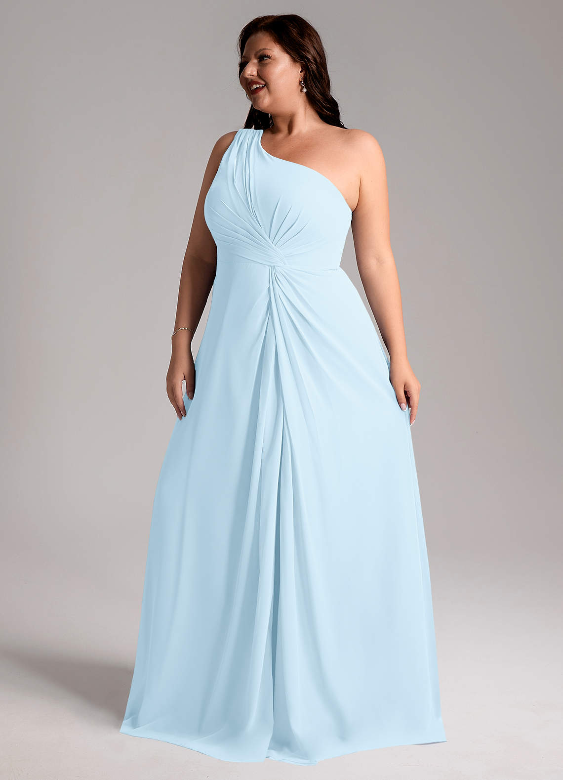 Azazie Brooke Vestidos de madrinha de casamento Vestido Céu Azul de Chiffon de Linha A com Um ombro image11