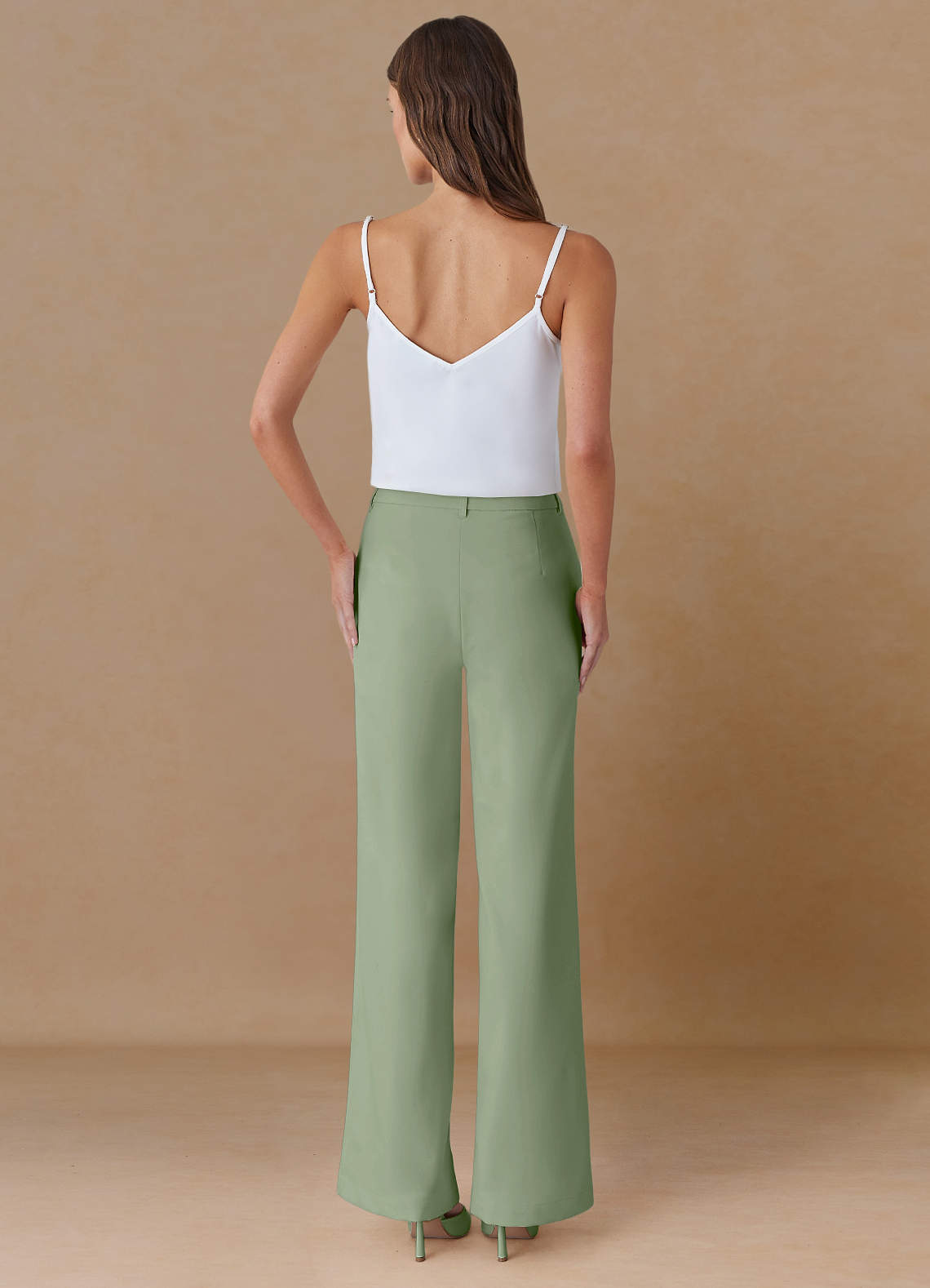 front Marina Dusty Sage Refined Weave Straight-Leg Pants