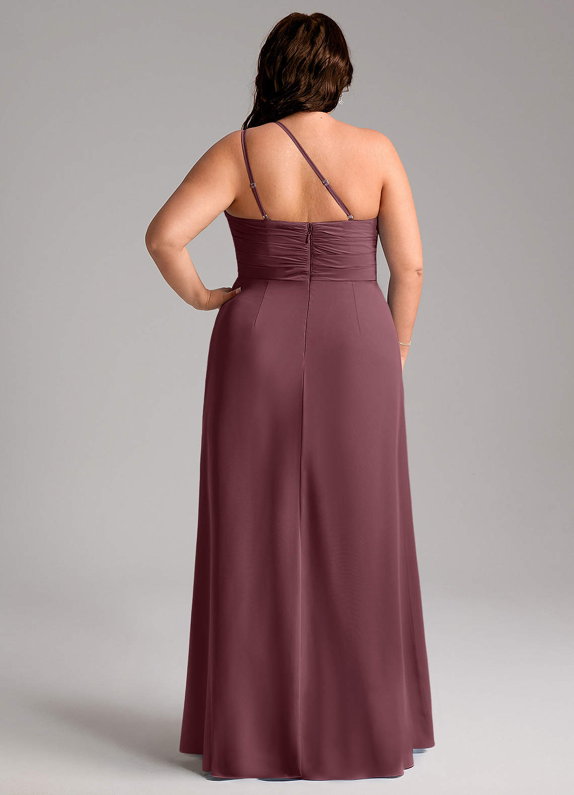 Azazie Eren Jurken voor bruidsmeisjes Jurk van Chiffon met Kolom One-Shoulder Sangria image8