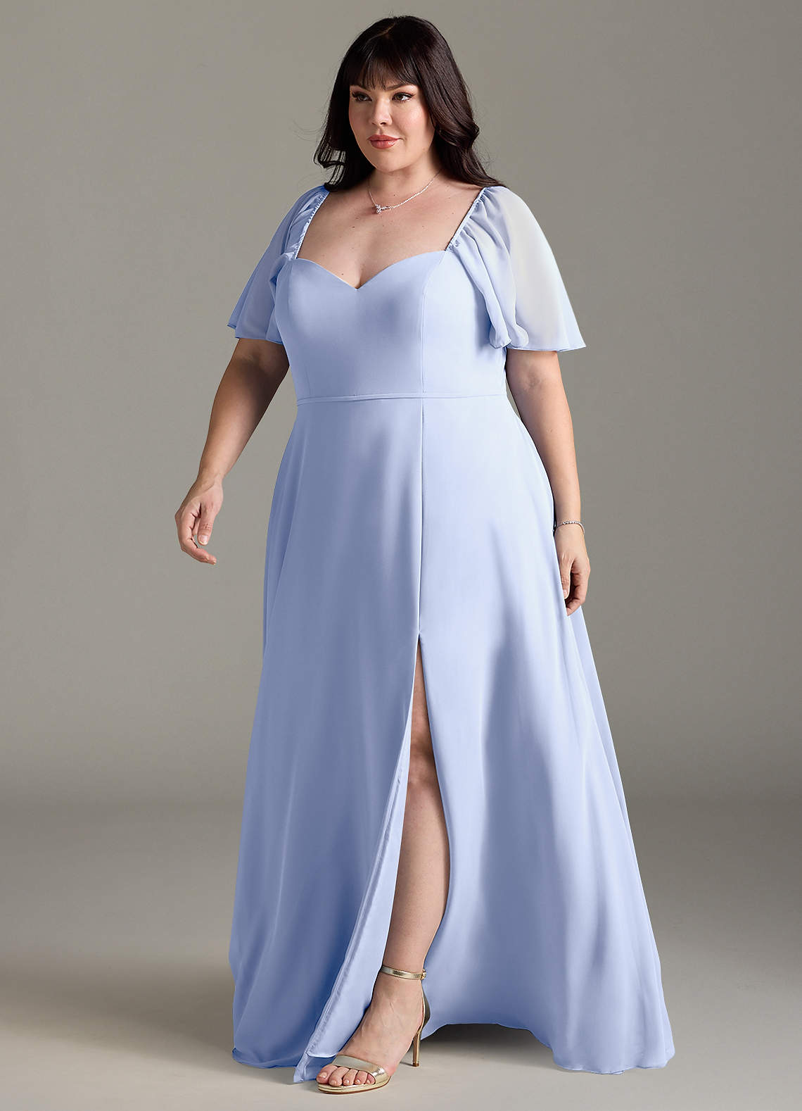 Azazie Plus Size A-Line Sweetheart Floor-Length Chiffon Bridesmaid Dresses - ice