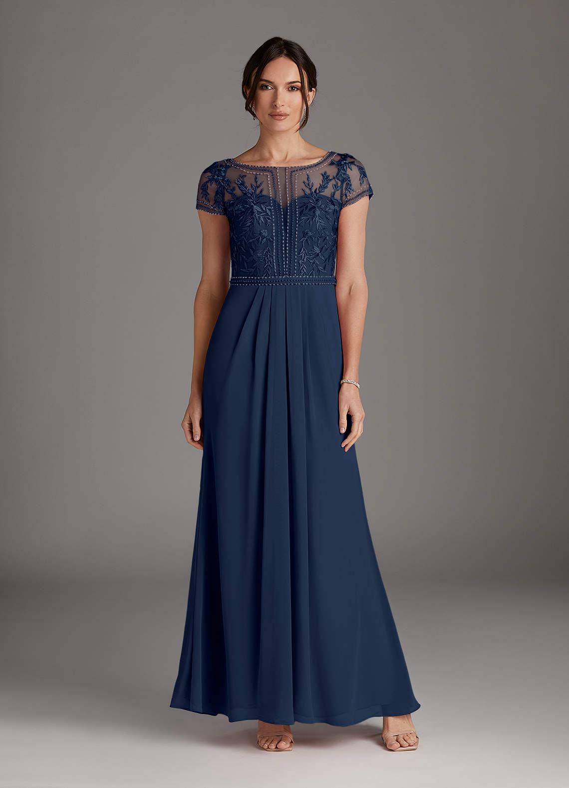 Azazie Silvia Dark Navy A-Line Lace Chiffon Dress Ready to Ship | Azazie