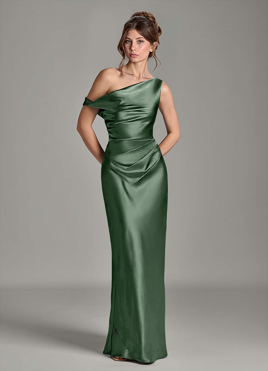 Azazie Emerson Brudepigekjoler Havfrue Off the shoulder Metallisk satin Gulv-længde Kjole image2