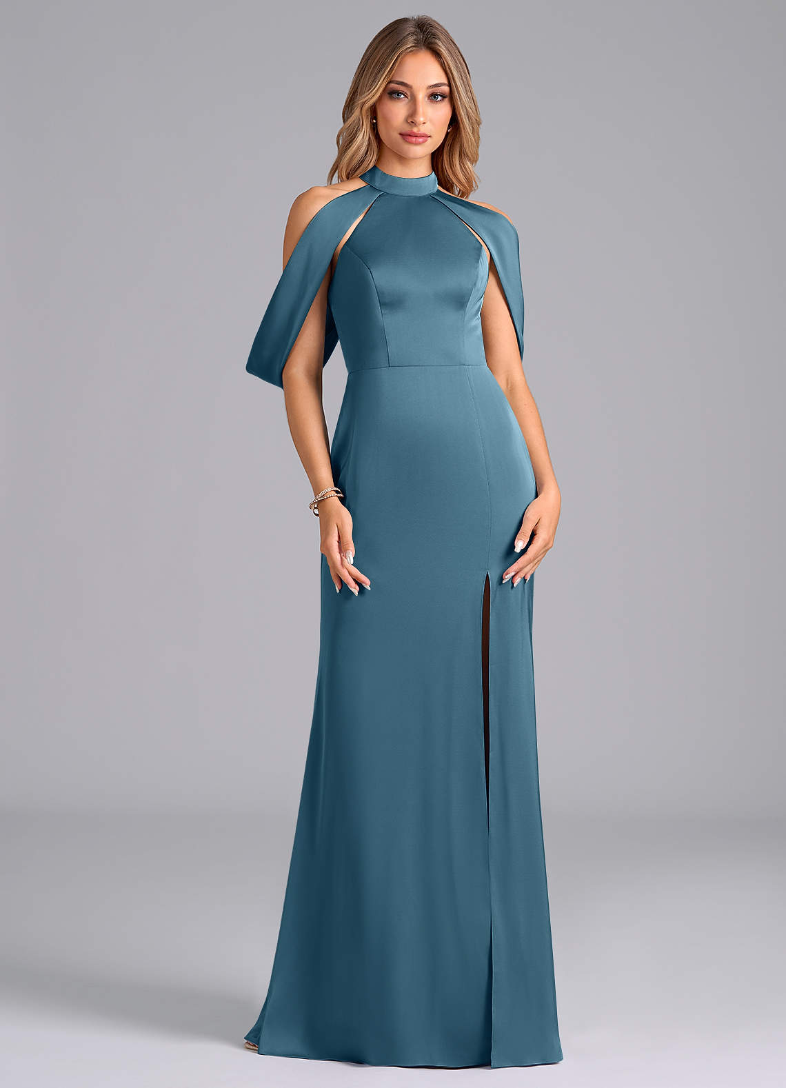 Azazie Bonny Bridesmaid Dresses Bermuda Mermaid Off the Shoulder Stretch Satin Dress image1