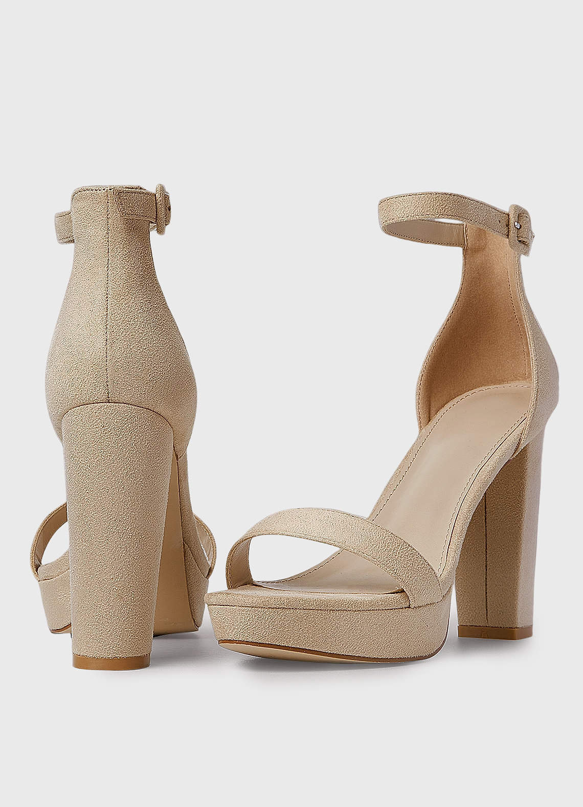 front Apricot Suede Platform Ankle Strap Heels