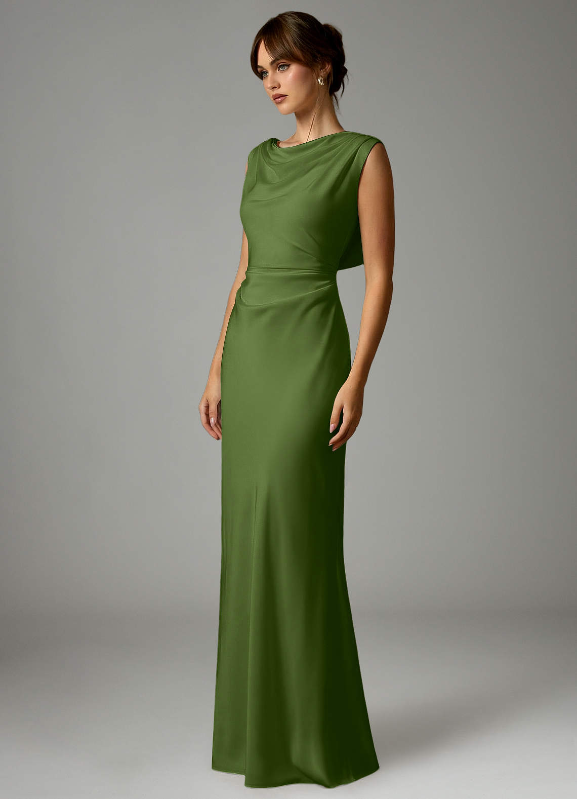 Azazie Kieryn Brudtärnklänningar Klä av Sjöjungfru i Stretch Satin Plisserad Enbärsgrön image2