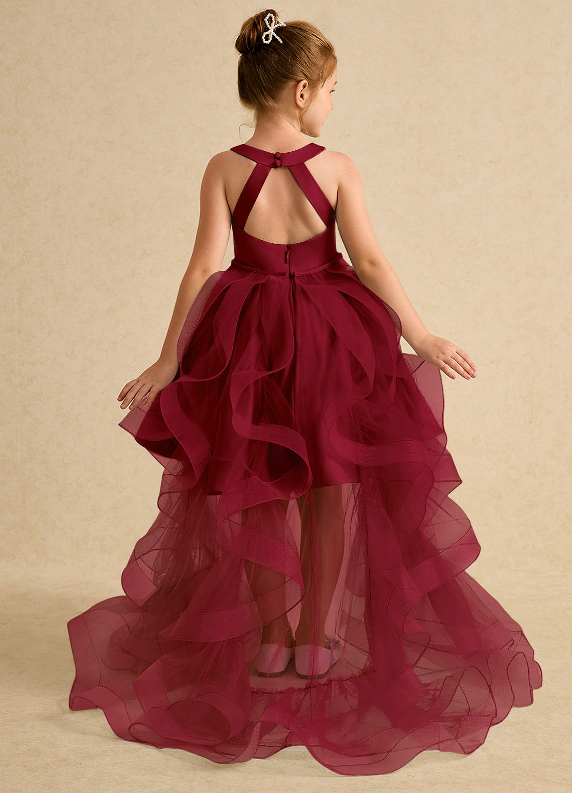 Azazie Julietta Flower Girl Dresses Burgundy Ball-Gown Convertible Tulle Dress image1