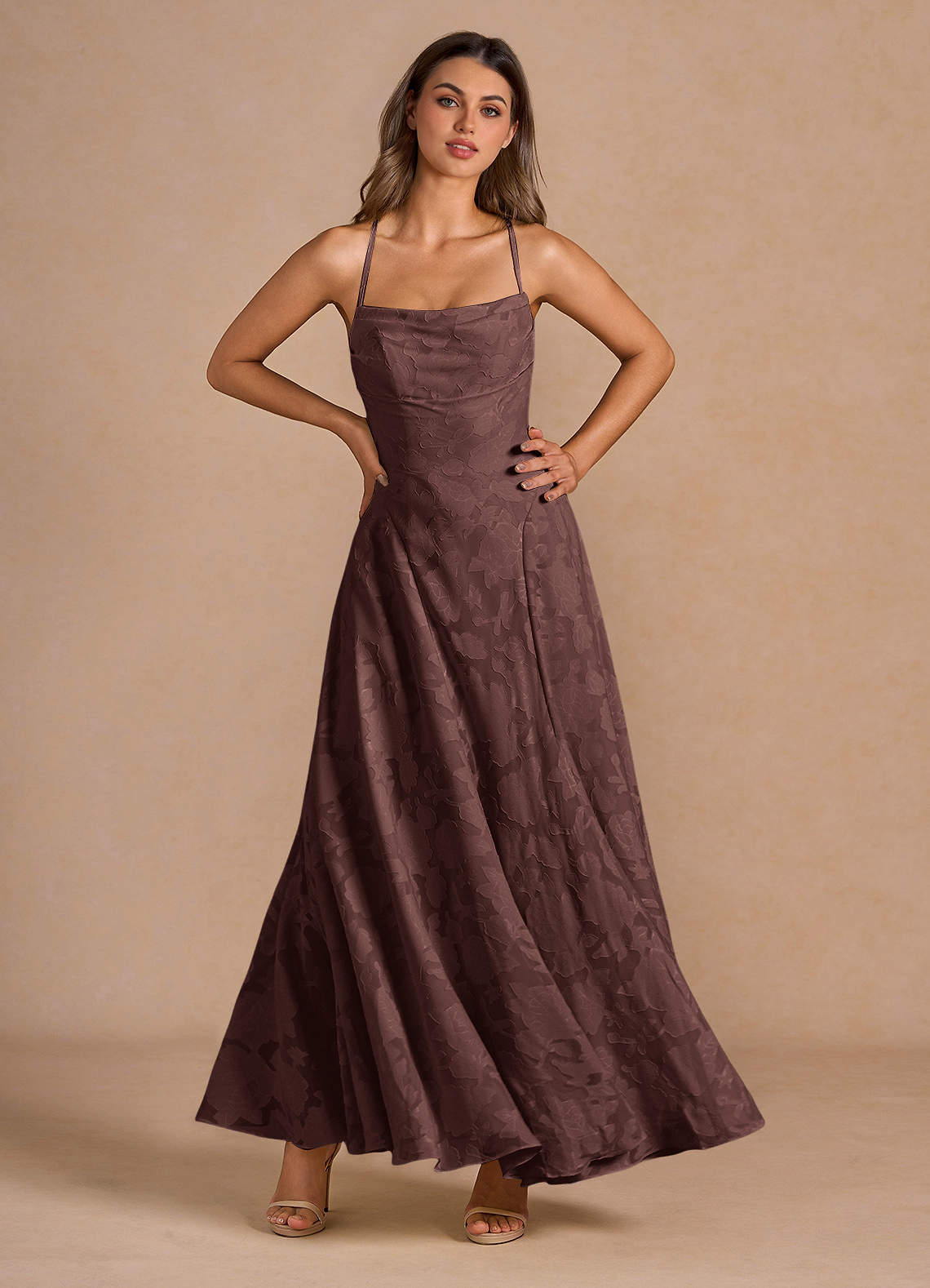 strapless open back dress Brown Jacquard Prom Dresses with Velvet Bodice, Corset Back, Off The Shoulder Quinceanera Dresses BG005 Custom Colors / 22w main image 1