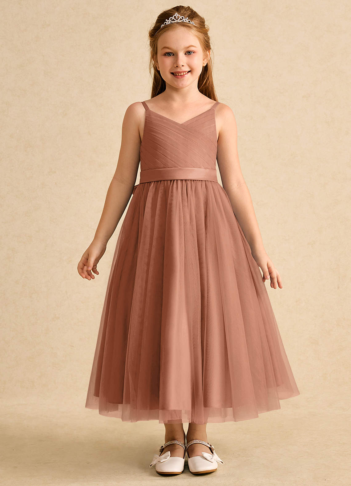 Azazie Patootie Flower Girl Dresses Bronzer A-Line Spaghetti Strap Tulle Dress image1
