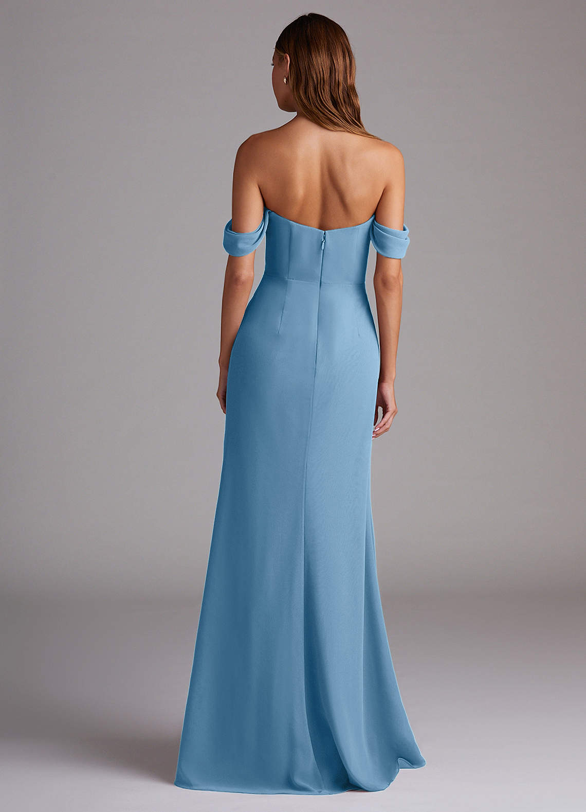 Azazie Saige Bridesmaid Dresses Steel Blue A-Line Off the Shoulder Chiffon Convertible Dress image6