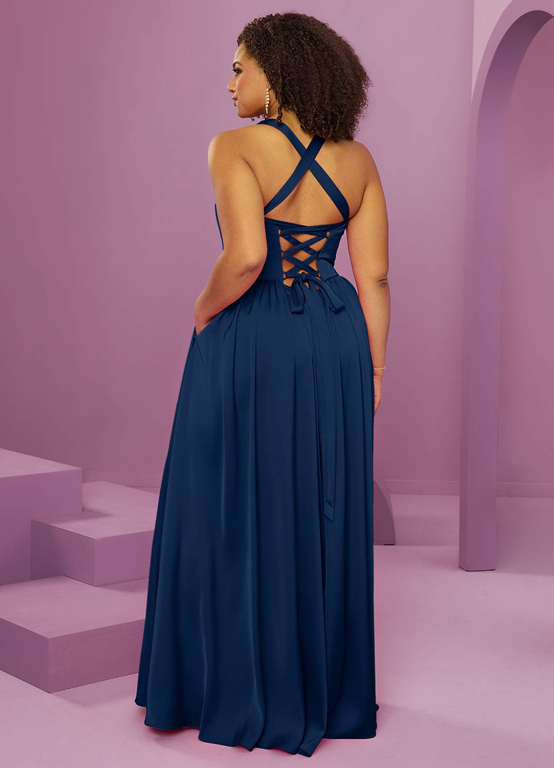 Barbie ♥ Azazie Bridesmaid Dresses Dark Navy A-Line with Pockets Stretch Satin Dress image13