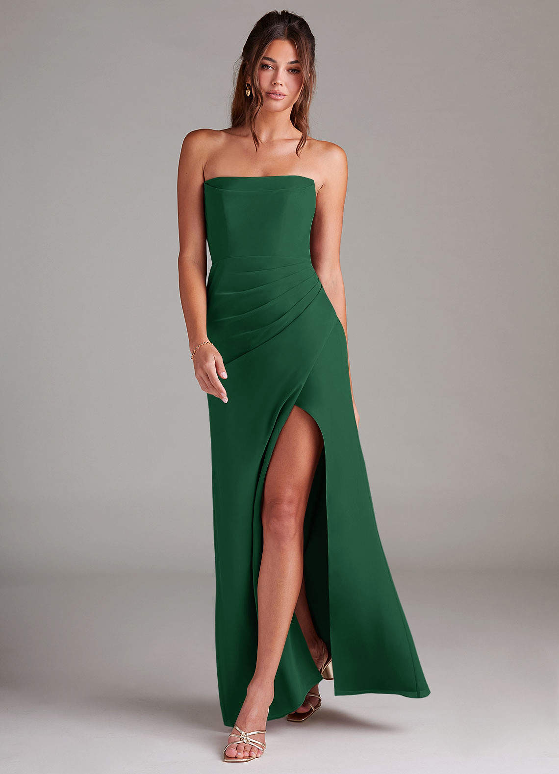 Azazie Leonis Bridesmaid Dresses Dark Green Sheath Strapless Chiffon Convertible Dress image6