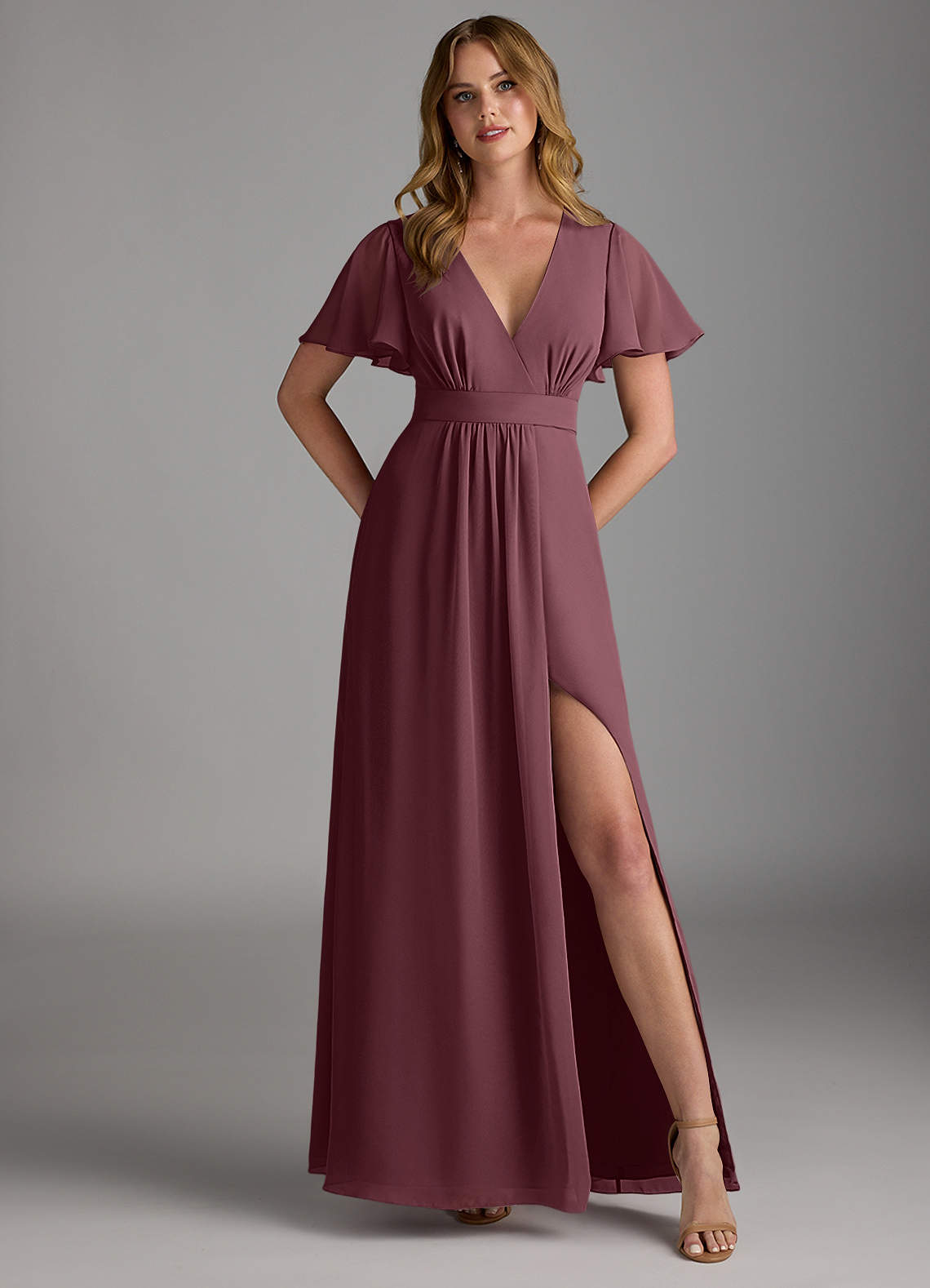 Azazie Zaniah Bridesmaid Dresses Sangria A-Line Chiffon Dress image1