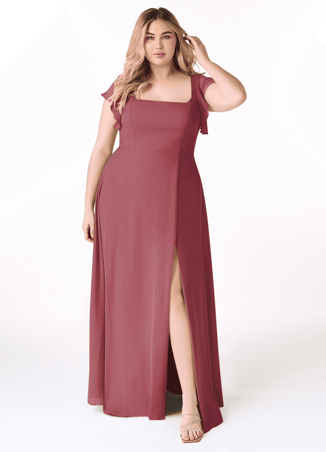 Azazie Bondi Robes de demoiselle d'honneur Robe Trapèze en Mousseline de soie Volant Merlot image1