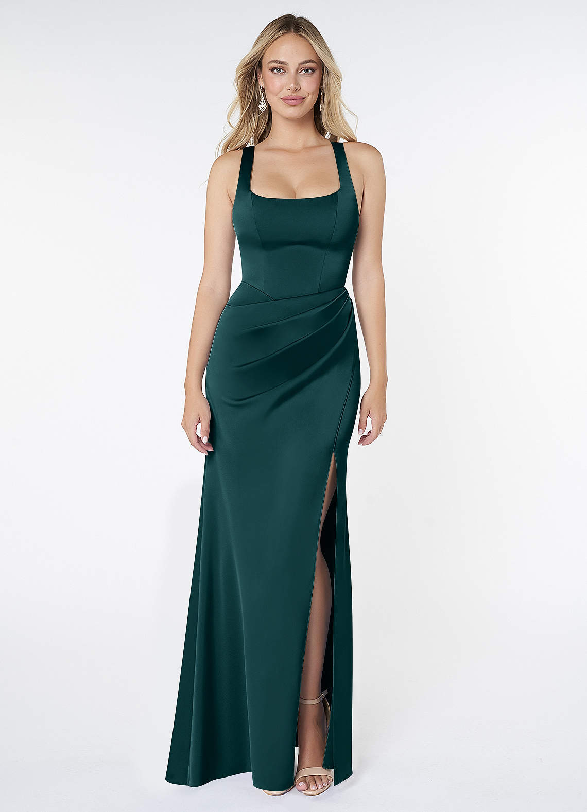 Azazie Mero Brautjungfernkleider Etui Plissee Stretch-Satin Kleid Kiefer image1