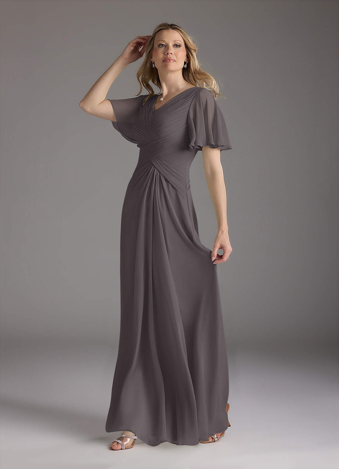 gray silk chiffon dress Flint Silky Dress Grey, XL-XXL
