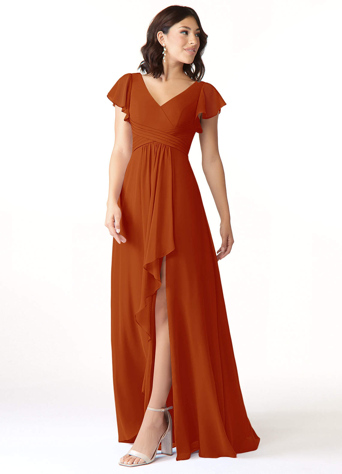 Azazie Omari Bridesmaid Dresses Paprika A-Line Chiffon Dress image3
