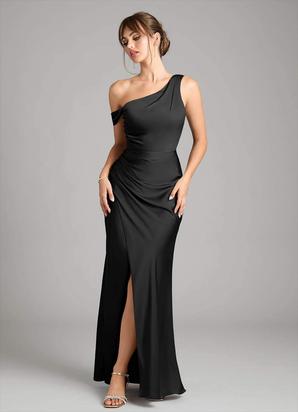 Azazie Madelyn Black Stretch Satin Bridesmaid Dresses | Azazie DE