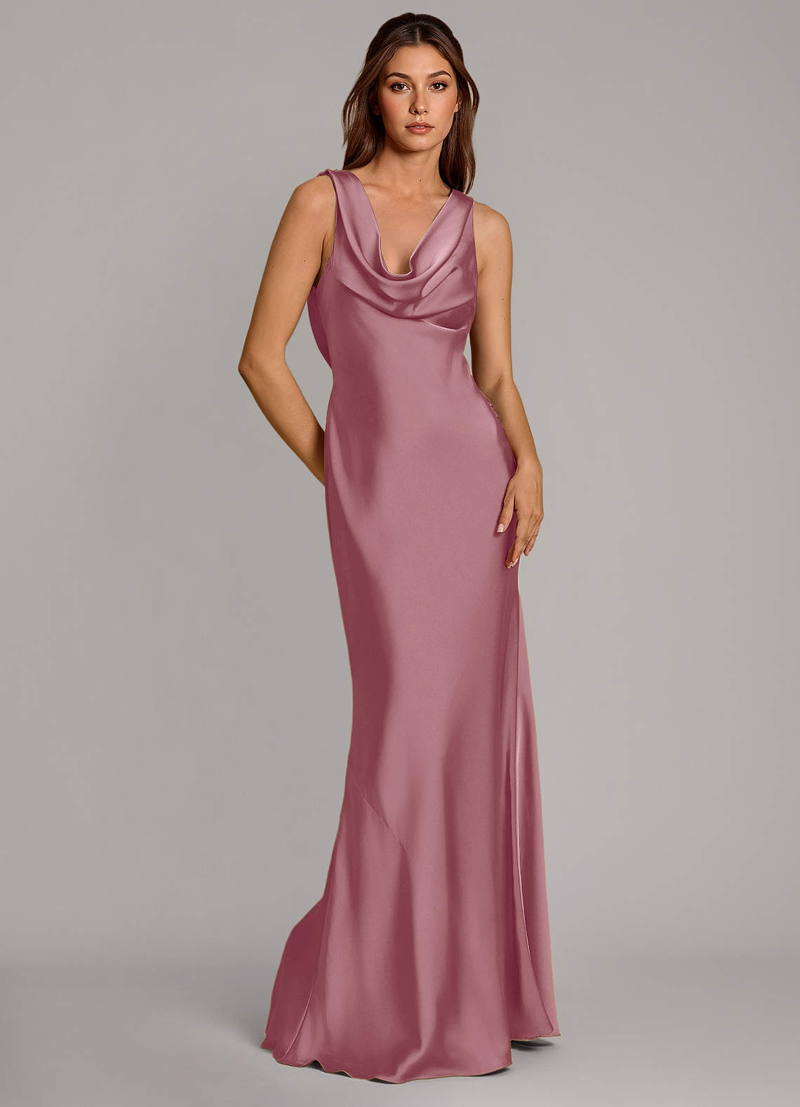 Azazie Cheryl Bridesmaid Dresses Vintage Mauve Mermaid Stretch Satin Dress image1